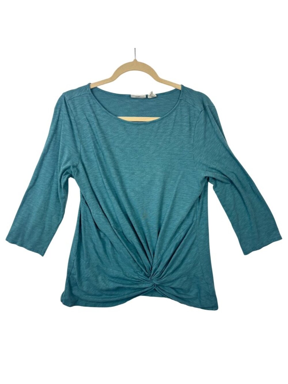 ✨3/$30 Beacan Cove Womens Sz L Teal 3/4 Sleeve Knit Top Front Twist